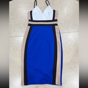 Blue and Beige Colorblock Dress